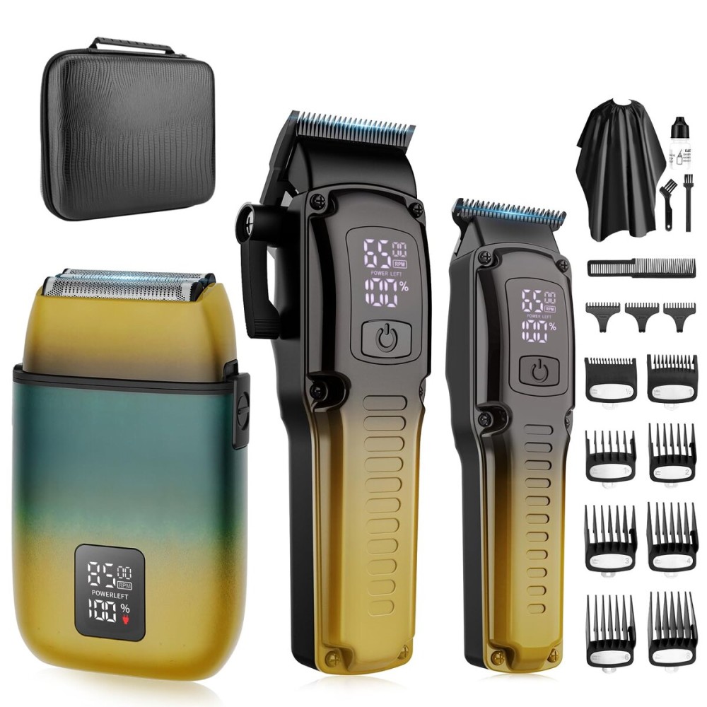 Zesuti Professional Barber Hair Clippers Trimmer Shaver Set for Men,Cordless Hair Cutting Kit & Zero Gap T-Blade Trimmer & 8500 RPM Electric Shaver Combo with EVA Case,Mens Gift