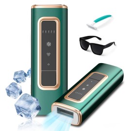 IPL Laser Hair Removal Device with Ice Cooling for Women and Men at Home,Infinite Flash,Painless epilator for face underarms arms Bikini line Legs (Green)