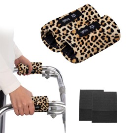 Universal Walker Hand Grip Padded Covers Non-Slip Cushion Foam for Folding Wheelchair Rollator Crutch Handle Pads 2-Pack Leopard