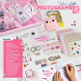 FINcredible Photomaker Kit - Instant Print Camera for Kids Plus DIY Journal Kit for Girls - 150 Pcs Tween Journal & Camera for Girls - 6 7 8 9 10 11 12 13 14 Year Old Girl (Cat)