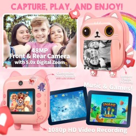 FINcredible Photomaker Kit - Instant Print Camera for Kids Plus DIY Journal Kit for Girls - 150 Pcs Tween Journal & Camera for Girls - 6 7 8 9 10 11 12 13 14 Year Old Girl (Cat)