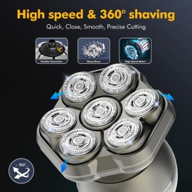 Head Shavers for Bald Men, 7D Magnetic Bald Head shavers Waterproof Mens Head Shaver for Wet/Dry Use, LED Display Electric Razor Type-C Wireless Charging, 360Close Shave for Men