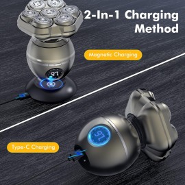 Head Shavers for Bald Men, 7D Magnetic Bald Head shavers Waterproof Mens Head Shaver for Wet/Dry Use, LED Display Electric Razor Type-C Wireless Charging, 360Close Shave for Men