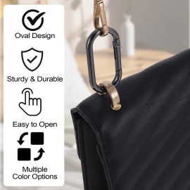 Black Carabiner Clip, 10 Pcs 2 Inch Aluminum Alloy Mini Locking Carabiner Oval Mini Keychain Spring Snap Hooks for Hanging Keychain Backpack Bags (Black)