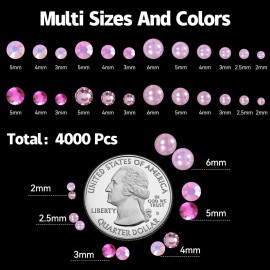 4000 PCS Pink Color Flatback Pearls and Rhinestones for Crafts, 3/4/5mm Jelly Resin Rhinestones, 2-6mm Mix Pearl Half Pearls for Bedazzling for Nail DIY Crafts Mugs Bottles Tumblers Clothes Makeup