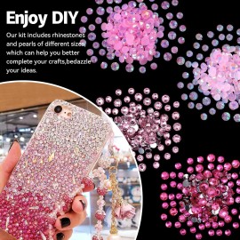 4000 PCS Pink Color Flatback Pearls and Rhinestones for Crafts, 3/4/5mm Jelly Resin Rhinestones, 2-6mm Mix Pearl Half Pearls for Bedazzling for Nail DIY Crafts Mugs Bottles Tumblers Clothes Makeup