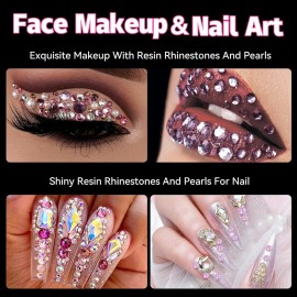 4000 PCS Pink Color Flatback Pearls and Rhinestones for Crafts, 3/4/5mm Jelly Resin Rhinestones, 2-6mm Mix Pearl Half Pearls for Bedazzling for Nail DIY Crafts Mugs Bottles Tumblers Clothes Makeup