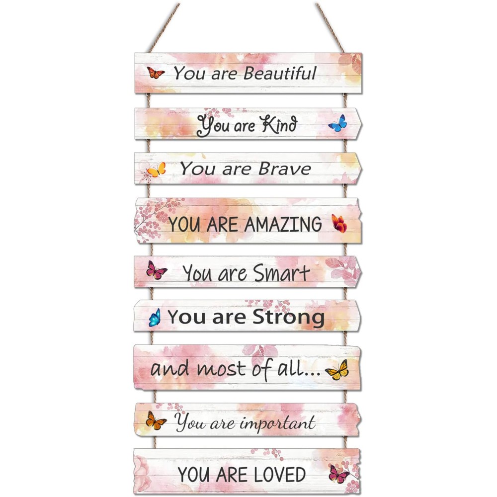 JEVUVU Butterfly Girls Room Decor, Pink Wall Decor for Baby Girl, Girl Bedroom Decor Art Signs, Trendy Stuff Decorations for Kids Nursery Bed Room Dorm Classroom Bathroom