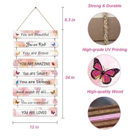 JEVUVU Butterfly Girls Room Decor, Pink Wall Decor for Baby Girl, Girl Bedroom Decor Art Signs, Trendy Stuff Decorations for Kids Nursery Bed Room Dorm Classroom Bathroom