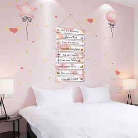 JEVUVU Butterfly Girls Room Decor, Pink Wall Decor for Baby Girl, Girl Bedroom Decor Art Signs, Trendy Stuff Decorations for Kids Nursery Bed Room Dorm Classroom Bathroom