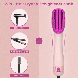 APOKE 3 in 1 Hair Dryer Brush Professional 1200W Powerful Ceramic Tourmaline 3 Heat/2 Speed Settings One Step Hair Dryer and Styler (Pink)