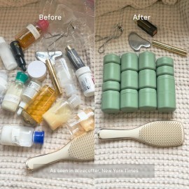 Cadence Travel Containers - Core Skincare Set - Magnetic Containers with Lids,2 Small (0.56oz) & 3 Medium (1.32oz) - Cleanser, Moisturizer, Serum, Makeup Remover & Sun Icon Labels - Evergreen