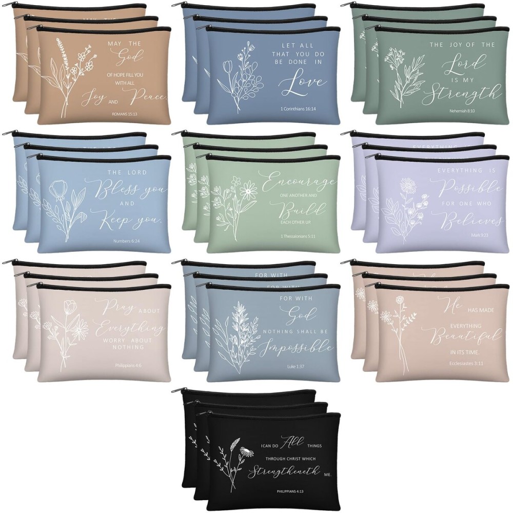 Jetec 30 Pcs Christian Gift for Women Religious Mother\'s Day Gifts Cosmetic Bags Inspirational Bible Verse Pencil Pouch Makeup Bags with Zipper for Travel Women Mother Sister(Simplicity Style)