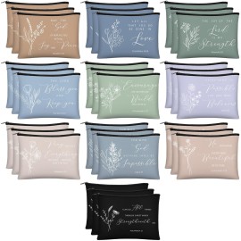 Jetec 30 Pcs Christian Gift for Women Religious Mother\'s Day Gifts Cosmetic Bags Inspirational Bible Verse Pencil Pouch Makeup Bags with Zipper for Travel Women Mother Sister(Simplicity Style)