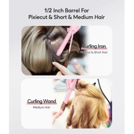 FARERY Mini Curling Iron for Short Hair, 1/2 Inch Travel Size Curling Iron Dual Voltage, Ceramic Mini Hair Curler with 3 Adjustable Temperature, Infused with Keratin & Argan Oil, with Storage Bag