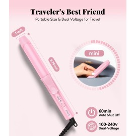 FARERY Mini Curling Iron 1 Inch, Ceramic Mini Hair Curler with 3 Adjustable Temperature, Dual Voltage for Travel, Infused with Keratin & Argan Oil, Travel Size Curling Iron with Storage Bag