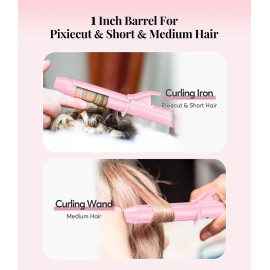 FARERY Mini Curling Iron 1 Inch, Ceramic Mini Hair Curler with 3 Adjustable Temperature, Dual Voltage for Travel, Infused with Keratin & Argan Oil, Travel Size Curling Iron with Storage Bag