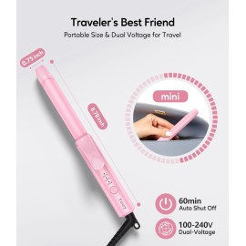FARERY Travel Size Mini Curling Iron 3/4 Inch, Dual Voltage Travel Curling Iron for Short Hair with 3 Adjustable Temperature, Ceramic Mini Hair Curler Infused with Keratin&Argan Oil, with Storage Bag