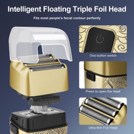 Dumite Electric Shavers for Men,Waterproof Powerful Motor Electric Razor,Head Shavers for Bald Men,Triple Foil Beard Trimmer,Barber Supplies LED Displays & USB Charging Shaver, Gifts