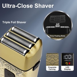Dumite Electric Shavers for Men,Waterproof Powerful Motor Electric Razor,Head Shavers for Bald Men,Triple Foil Beard Trimmer,Barber Supplies LED Displays & USB Charging Shaver, Gifts