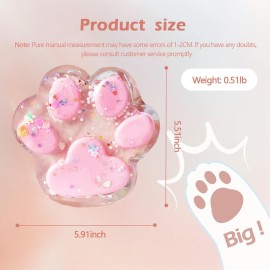 Taba Giant Paw Squishy for Kids Adults, Big Furry Cat Paw Squishy Toys for Stress Relief, Super Soft Squeeze Fidget Toys (Clear&Pink)