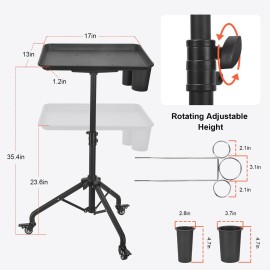 Salon Tray Cart, Metal Tattoo Tray with Tool Holder, Service Rolling Tray Adjustable Height, Storage Tray Trolley for Salon Spa Dental Use, Rolling Tray Cart