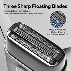 Akunbem Electric Razor for Men Mini Electric Shavers for Men Portable Foil Shaver with Upgraded 3 Floating Razor Blades Wet/Dry Use USB Rechargeable LED Display