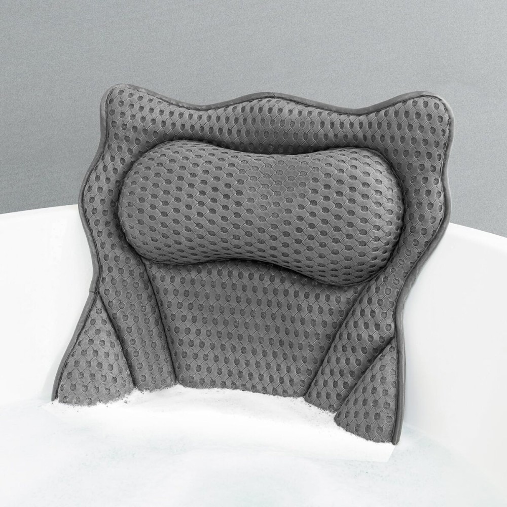 MTDLYICE Bath Pillow, Bath Pillows for Tub Neck and Back Support, Soft 4D Air Mesh Bathtub Pillow 16.5 x 17.3 INCH, with 6 Powerful Suction Cups, Bath Accessories Relaxing Gifts for Women (Grey)