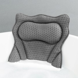MTDLYICE Bath Pillow, Bath Pillows for Tub Neck and Back Support, Soft 4D Air Mesh Bathtub Pillow 16.5 x 17.3 INCH, with 6 Powerful Suction Cups, Bath Accessories Relaxing Gifts for Women (Grey)