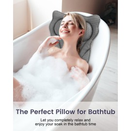 MTDLYICE Bath Pillow, Bath Pillows for Tub Neck and Back Support, Soft 4D Air Mesh Bathtub Pillow 16.5 x 17.3 INCH, with 6 Powerful Suction Cups, Bath Accessories Relaxing Gifts for Women (Grey)
