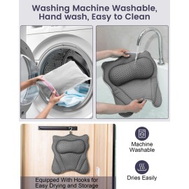 MTDLYICE Bath Pillow, Bath Pillows for Tub Neck and Back Support, Soft 4D Air Mesh Bathtub Pillow 16.5 x 17.3 INCH, with 6 Powerful Suction Cups, Bath Accessories Relaxing Gifts for Women (Grey)