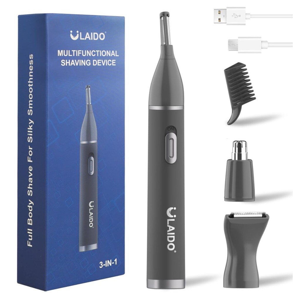ULAIDO Nose Ear Hair Trimmer for Men, Rechargeable 3 in 1 Hair Trimmers for Nose Ear Eyebrow & Body Detail Hair Removal, Painless Men\'s Grooming with High Speed, 3 Heads