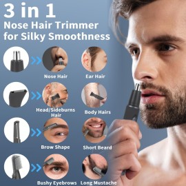 ULAIDO Nose Ear Hair Trimmer for Men, Rechargeable 3 in 1 Hair Trimmers for Nose Ear Eyebrow & Body Detail Hair Removal, Painless Men\'s Grooming with High Speed, 3 Heads