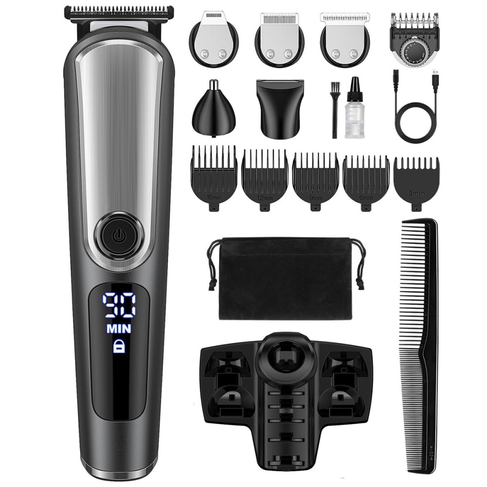 YIRISO Beard Trimmer for Men, Electric Razor Shavers for Men, Cordless Rechargeable Waterproof Grooming Kit for Shaving Face, Mustache Nose Body Hair Trimmer Clipper, LED Display, Gifts for Him
