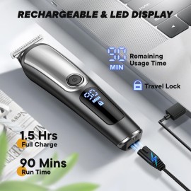 YIRISO Beard Trimmer for Men, Electric Razor Shavers for Men, Cordless Rechargeable Waterproof Grooming Kit for Shaving Face, Mustache Nose Body Hair Trimmer Clipper, LED Display, Gifts for Him