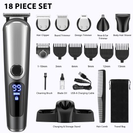 YIRISO Beard Trimmer for Men, Electric Razor Shavers for Men, Cordless Rechargeable Waterproof Grooming Kit for Shaving Face, Mustache Nose Body Hair Trimmer Clipper, LED Display, Gifts for Him