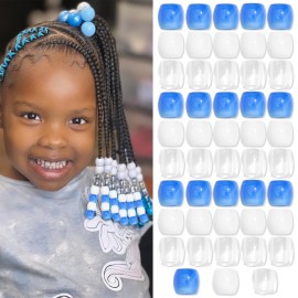 VENOFEN 48PCS Blue Dreadlock Beads White Clear Hair Beads Acrylic Pony Beads Cute Braids Accessories Loc Hair Decoration for Kids Girls Jewelry Making Kit