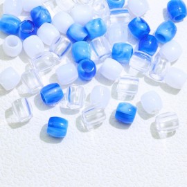 VENOFEN 48PCS Blue Dreadlock Beads White Clear Hair Beads Acrylic Pony Beads Cute Braids Accessories Loc Hair Decoration for Kids Girls Jewelry Making Kit