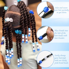 VENOFEN 48PCS Blue Dreadlock Beads White Clear Hair Beads Acrylic Pony Beads Cute Braids Accessories Loc Hair Decoration for Kids Girls Jewelry Making Kit