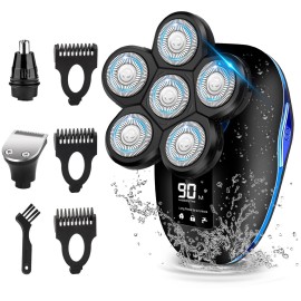 Head Shaver for Bald Men,6-in-1 Electric Shaver for Bald Head 6D Wet/Dry Waterproof Mens Electric Razor Head Shavers Mens Grooming Kit Cordless Rechargeable Face Head Shaving Rotary Shavers