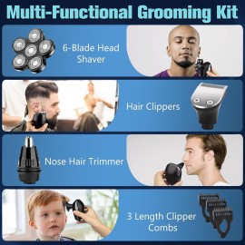 Head Shaver for Bald Men,6-in-1 Electric Shaver for Bald Head 6D Wet/Dry Waterproof Mens Electric Razor Head Shavers Mens Grooming Kit Cordless Rechargeable Face Head Shaving Rotary Shavers Head Shaver for Bald Men,6-in-1 Electric Shaver for Bald Head 6D Wet/Dry Waterproof Mens Electric Razor Head Shavers Mens Grooming Kit Cordless Rechargeable Face Head Shaving Rotary Shavers