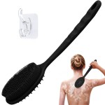 GEENOA Silicone Back Scrubber for Shower, Soft Silicone Loofah with Handle, Gentle Exfoliating Back Scrubber, Back Brush Bath Brush with Dual-Side & Detachable Brush Head(Black)