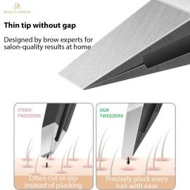 Beauty Power Ultra-Precision Professional Slant Tweezers for Women Facial Hair - German Stainless Steel, Lightweight Black Tweezers for Women & Men, Ideal for Eyebrow & Facial Grooming (Matte Gray)