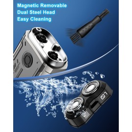 Portable Electric Shaver, Travel Electric Razor, Mini Travel Shaver with Duel Steel, IPX7 Waterproof Wet/Dry Shaving, Cordless, Rechargeable, Rotary