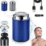 Mini Electric Shaver, Portable Mini Electric Shaver, Pocket Size MiniElectricShaver for Men, USB Rechargeable Waterproof ShaverElectric Beard Trimmer for Home, Car, Office, Business Trip (Blue)