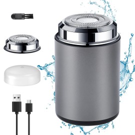 Rechargeable Electric Shaver for Men,2025 New Mini Electric Shavers Portable,Pocket Size Washable Electric Razor,Double-Ring Magnetic Cutter,USB Rechargeable Waterproof Electric Razor Trimmer (Gray)