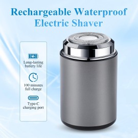 Rechargeable Electric Shaver for Men,2025 New Mini Electric Shavers Portable,Pocket Size Washable Electric Razor,Double-Ring Magnetic Cutter,USB Rechargeable Waterproof Electric Razor Trimmer (Gray)