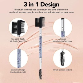 3 Head Eyebrow Eyelash Shaper Eyelash Comb Double Head Brush Makeup Grooming Tool cosmetic with 3 Different Spoolie Brushes for Separating Lashes, Eliminating Mascara Clumps, Grooming and Shaping Brow