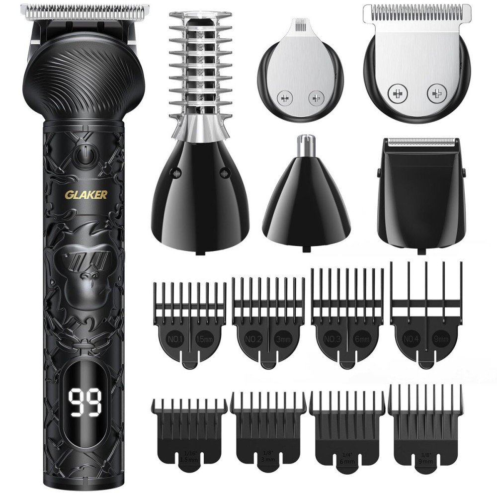 GLAKER Beard Trimmer for Men, Electric Razor for Body, Face, Mustache, Ear, Nose Hair Trimmer, Cordless Hair Clippers 17 Pieces 6-in-1 Shavers for Mens Grooming Kit, Gifts for Gentle (Black)