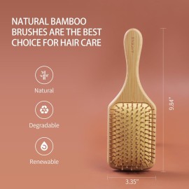 Bamboo Hair Brush with Natural Bamboo Bristles - Detangling Paddle Hairbrush for Women, Men & Kids - Wooden Brush for All Hair Types & Hair Growth